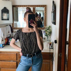 SQUARE NECKLINE BLACK AND GOLD BLOUSE